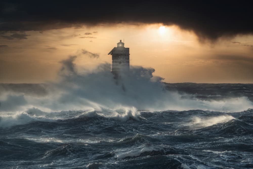 Lighthouse In Crashing Waves by Daniele Atzori — canvas wall art