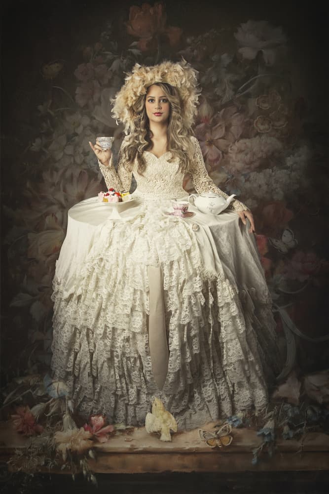 Whimsical Tea Party Portrait by Carola Kayen-Mouthaan — canvas wall art