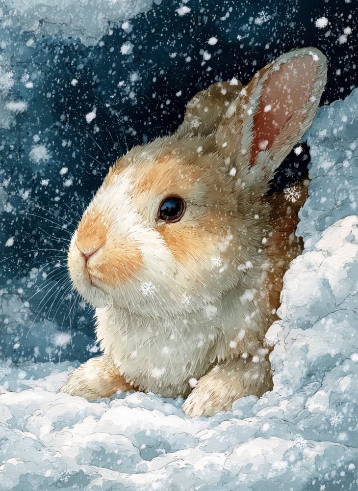 Winter Bunny In Snow by Justyna Jaszke — canvas wall art