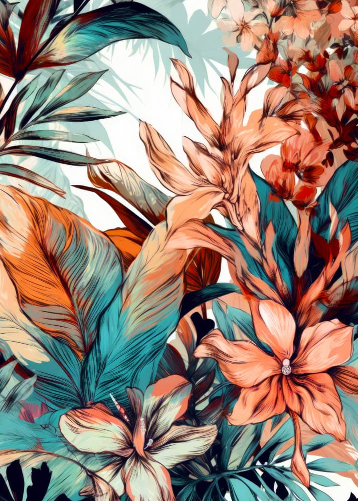 Orange Teal Tropical Bloom by Justyna Jaszke — canvas wall art