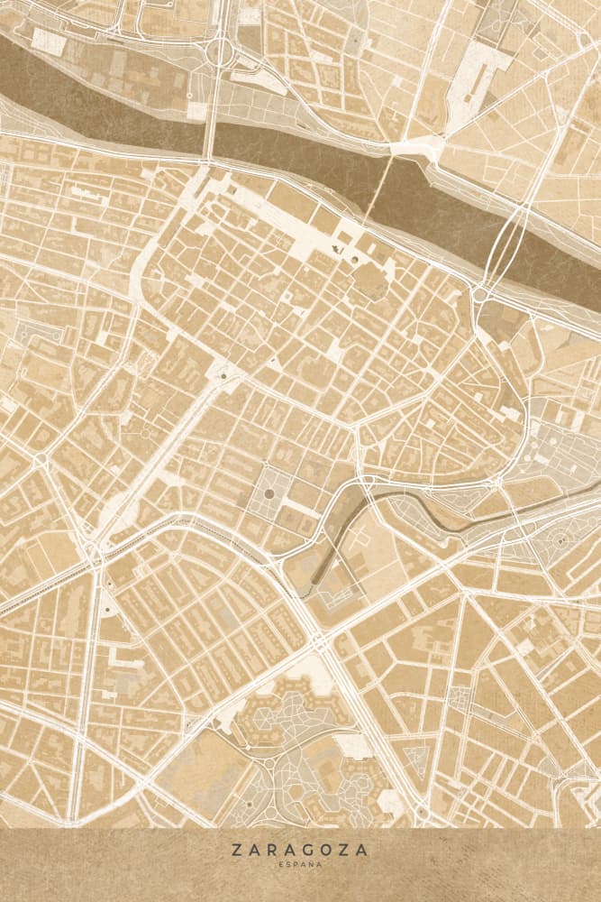 Zaragoza City Map by Rosana Laiz Blursbyai — canvas wall art