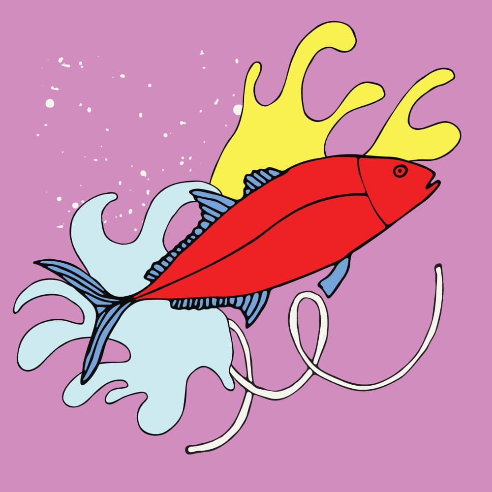 Vibrant Red Fish Splash by Irene Demetri — canvas wall art