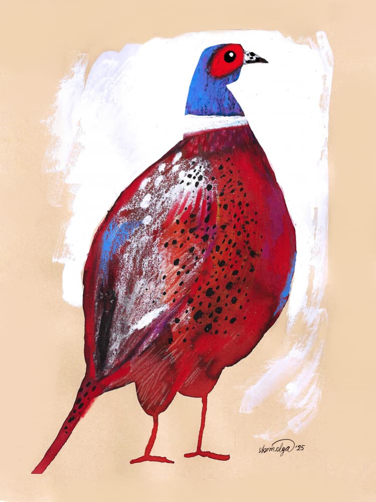 Bold Red Pheasant by Olga Skomorokhova — canvas wall art