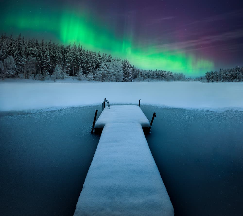 Northern Lights Winter Dock by Christian Lindsten — canvas wall art