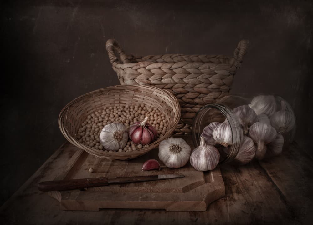 Dark Rustic Garlic Still Life by Margareth Perfoncio — canvas wall art