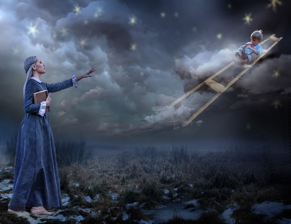 Woman Reaching Starry Child by Gabrielle Halperin — canvas wall art