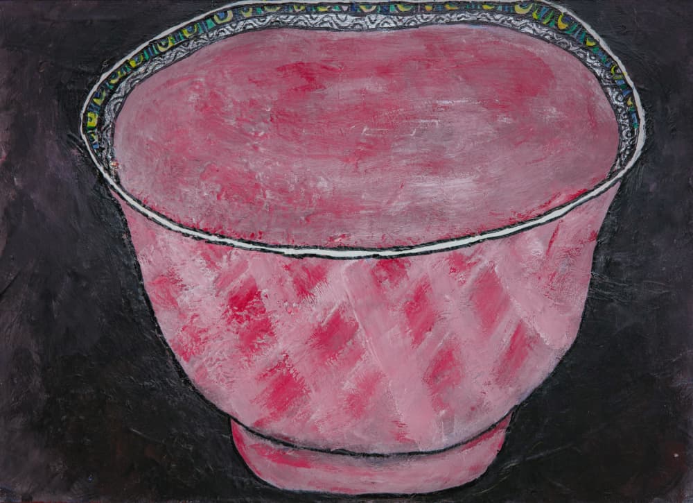 Patterned Pink Bowl by Dale Hefer — canvas wall art