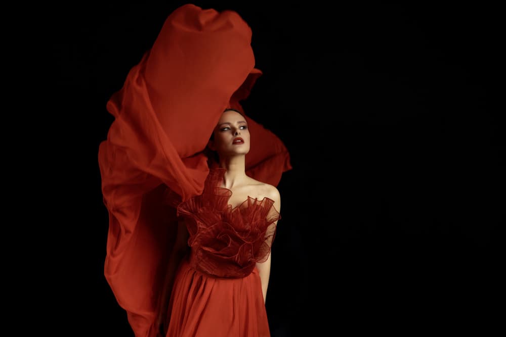 Crimson Fabric Drama by Shlomo Waldmann — canvas wall art