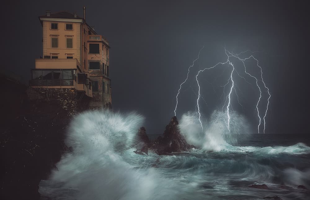 Dramatic Coastal Lightning by Paolo Lazzarotti — canvas wall art
