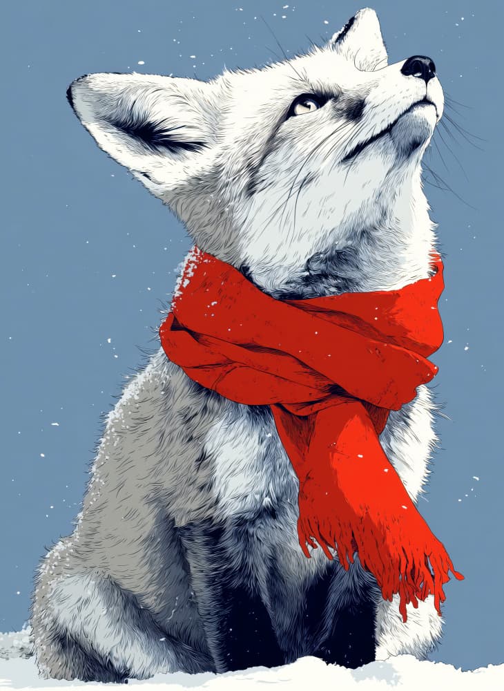 Snowy Fox Red Scarf by Justyna Jaszke — canvas wall art