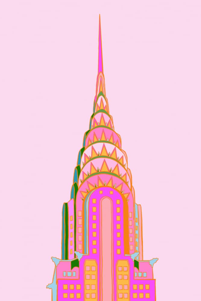 Pink Chrysler Building by Vibrant Vacationer (Audra) — canvas wall art