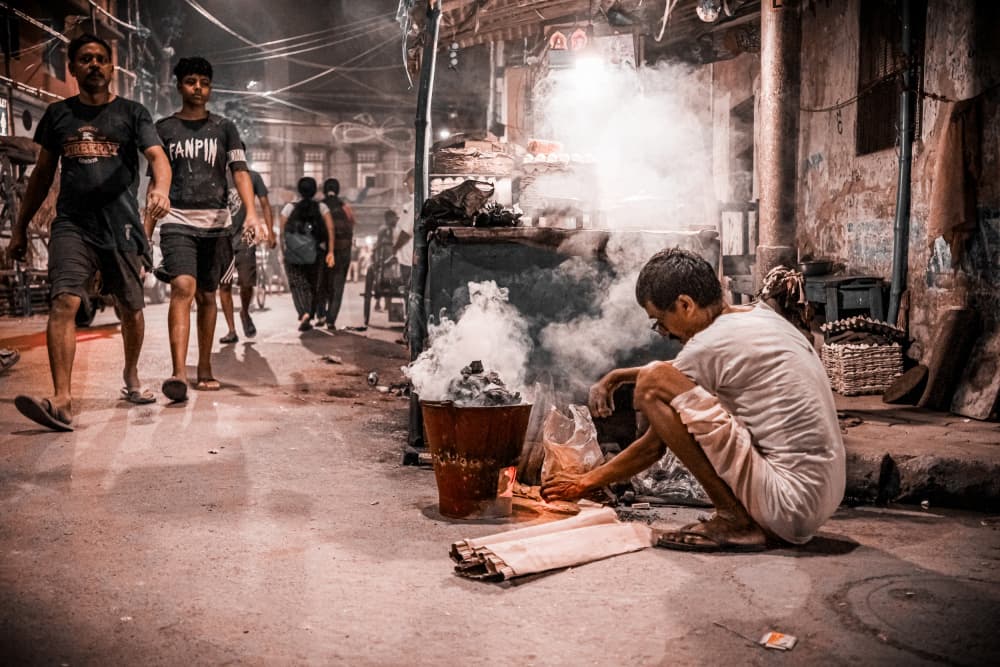 Evening Cooking Street Scene by Subhajit Das — canvas wall art
