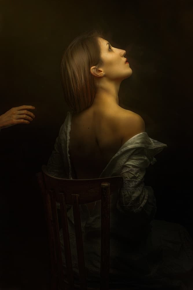 Pensive Woman Looking Up by Domenico Petrocca — canvas wall art