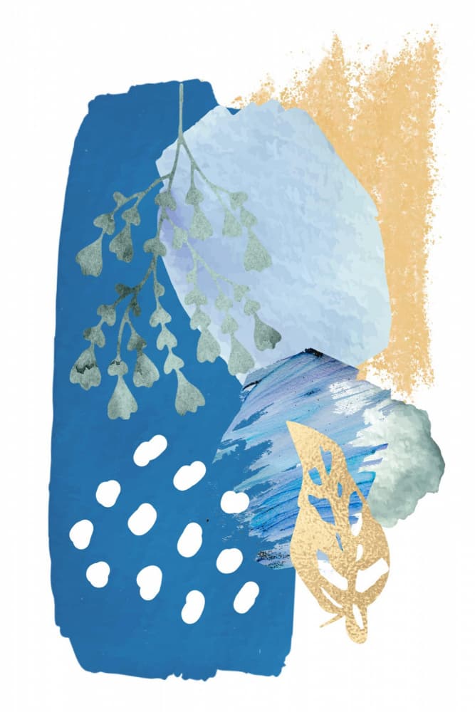 Botanical Blue Gold Abstract by Sally Ann Moss — canvas wall art