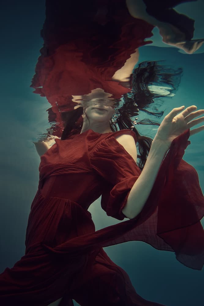 Red Dress Underwater by Dmitry Frizel — canvas wall art