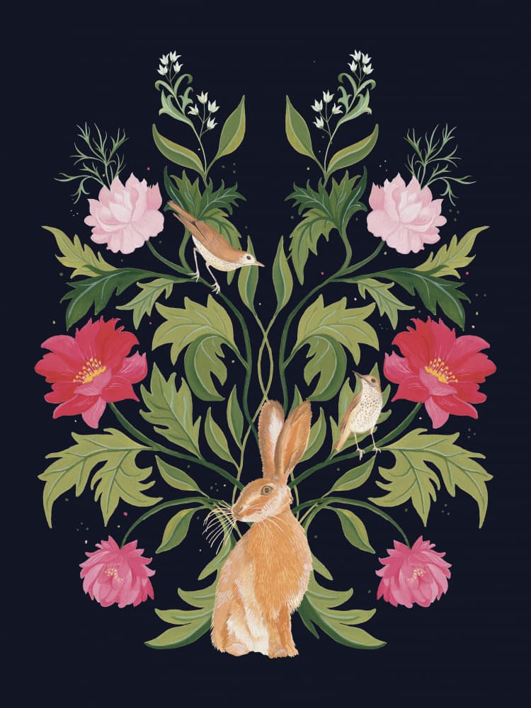 Botanical Rabbit and Birds by Anjana Mistry — canvas wall art