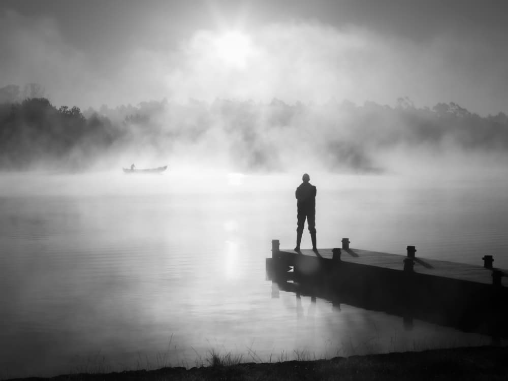 Misty Morning Dock by Marco Faria — canvas wall art