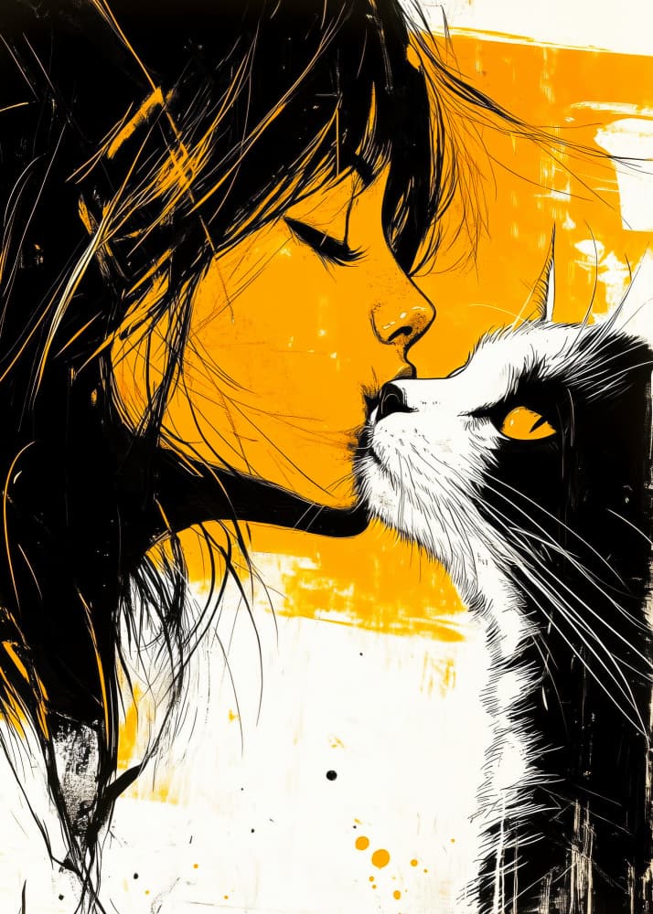 Tender Cat Kiss by Justyna Jaszke — canvas wall art