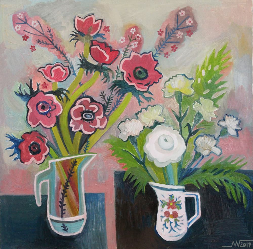Vibrant Pitchers of Flowers by Marina Gorkaeva — canvas wall art