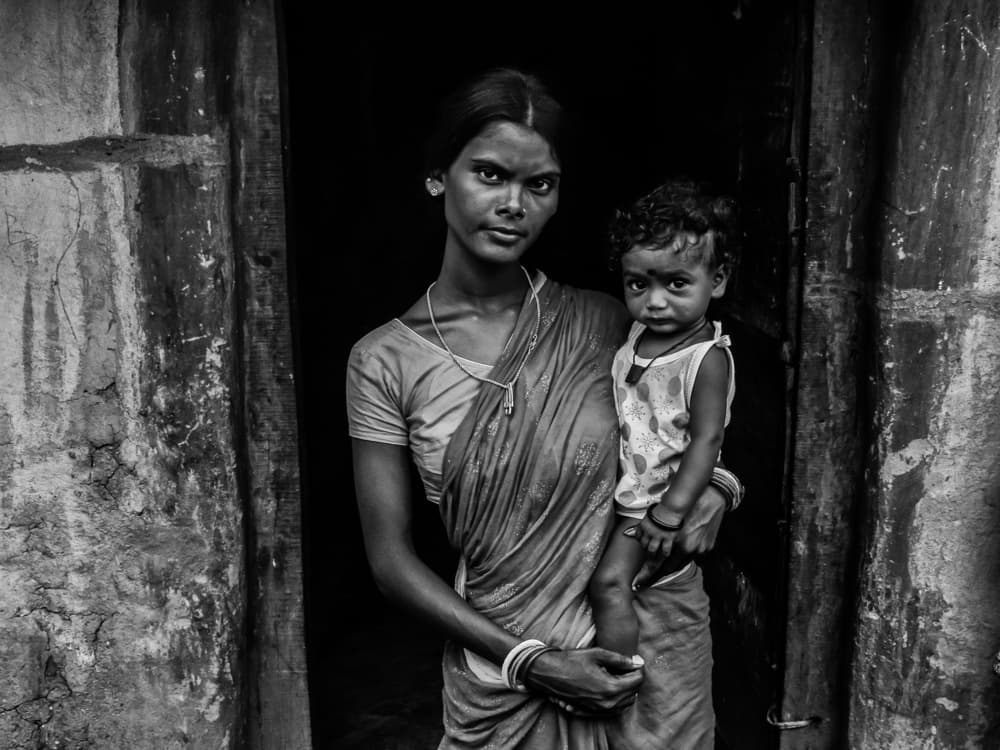Indian Mother Child Portrait by Debarshi Mukherjee — canvas wall art