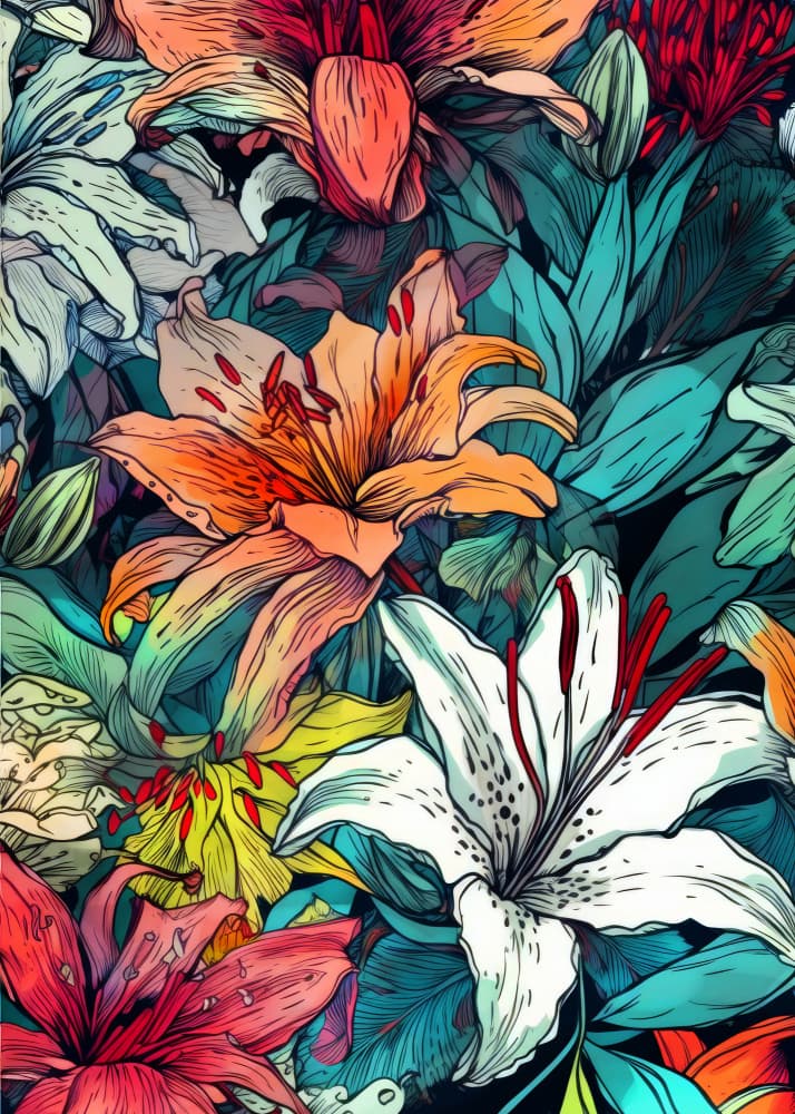 Vibrant Tropical Lilies by Justyna Jaszke — canvas wall art