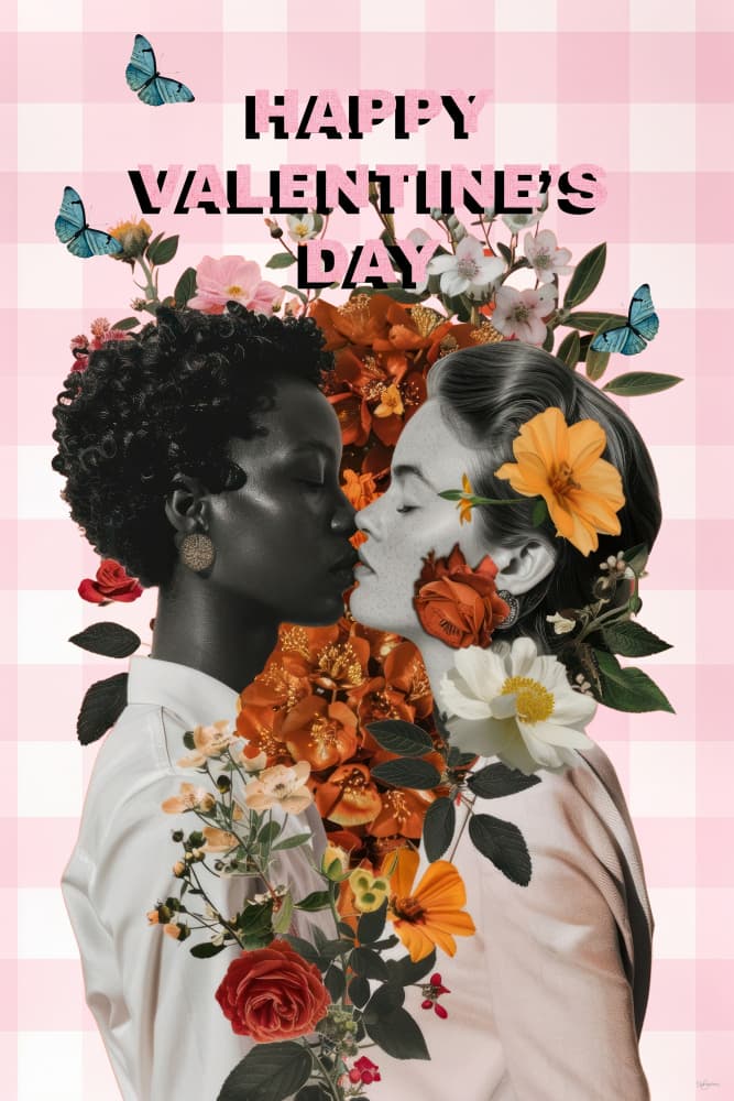 Valentine Women Kiss by Sue Skellern — canvas wall art