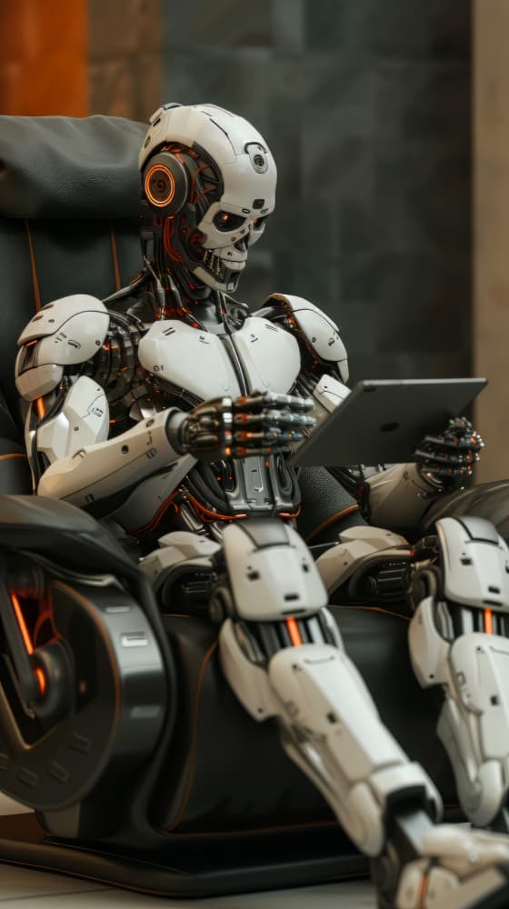 Relaxed Robot Reader by Bilge Paksoylu — canvas wall art