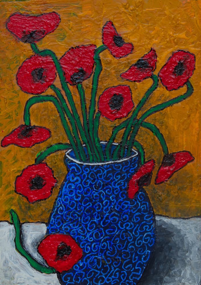 Vibrant Poppies Still Life by Dale Hefer — canvas wall art