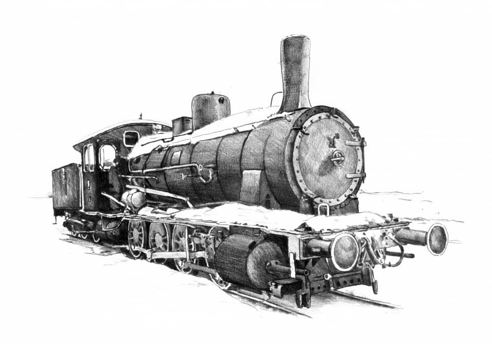 Vintage Locomotive in Snow by Kulik — canvas wall art