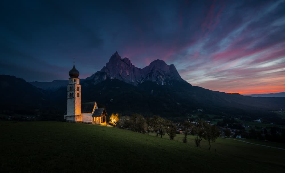 Twilight Mountain Church by Bing Li — canvas wall art