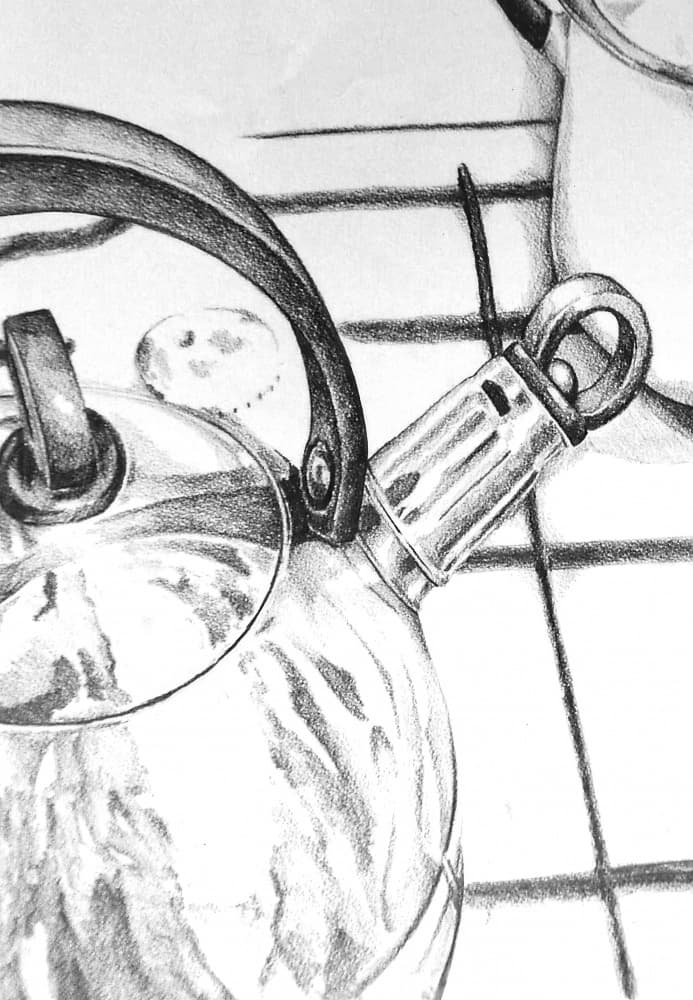 Reflective Kitchen Kettle Sketch by Kulik — canvas wall art