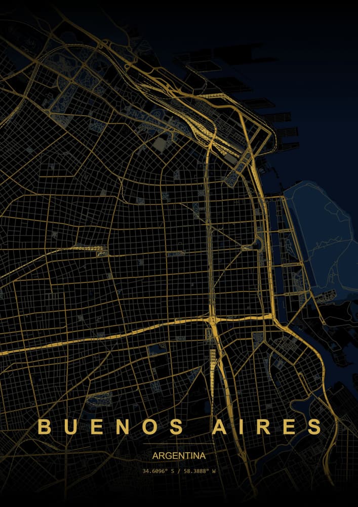 Golden Buenos Aires Map by HUGO — canvas wall art