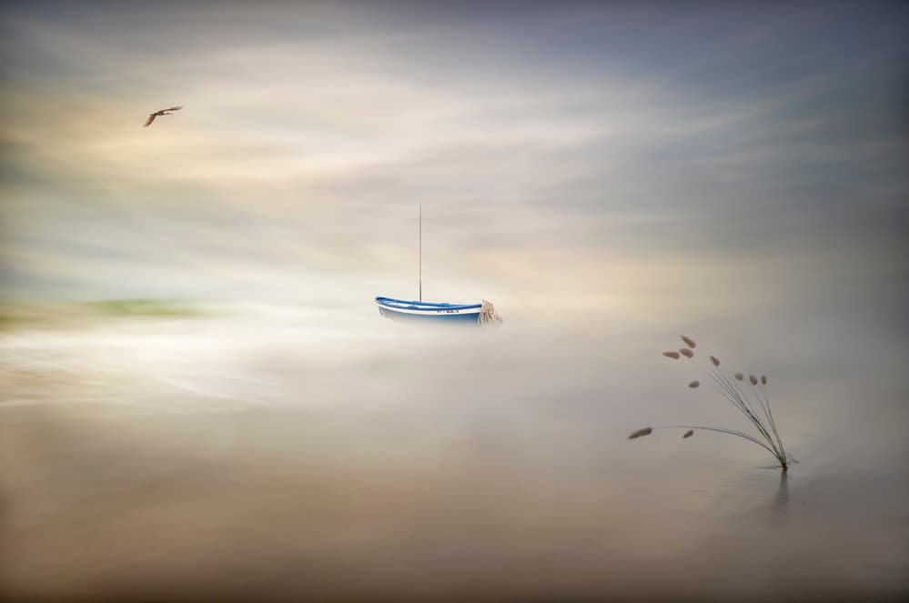 Dreamy Blue Boat by Fran Osuna — canvas wall art