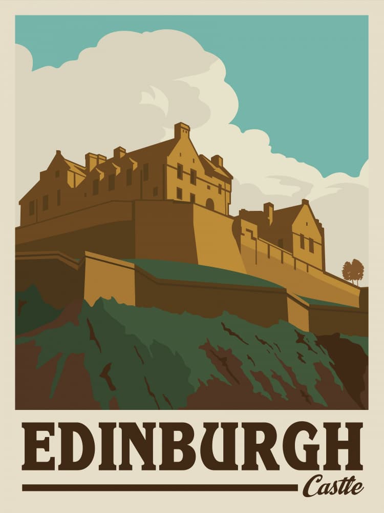 Retro Edinburgh Castle by Retrodrome — canvas wall art