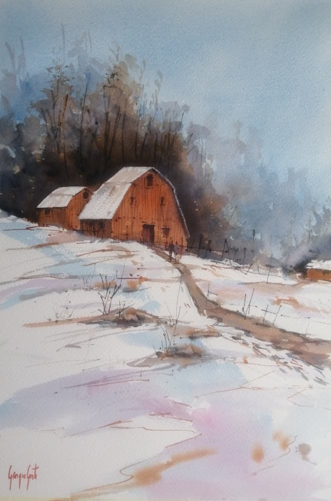 Snowy Country Barn by Giorgio Gosti — canvas wall art