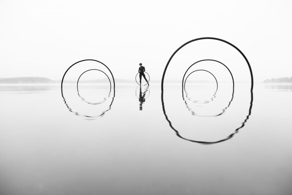 Figure with Reflecting Circles by Leszek Paradowski — canvas wall art