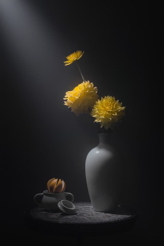 Golden Blooms Still Life by Lydia Jacobs — canvas wall art