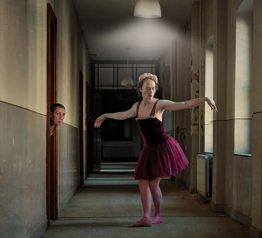 Man Dancing in Derelict Hall by Monika Vanhercke — canvas wall art