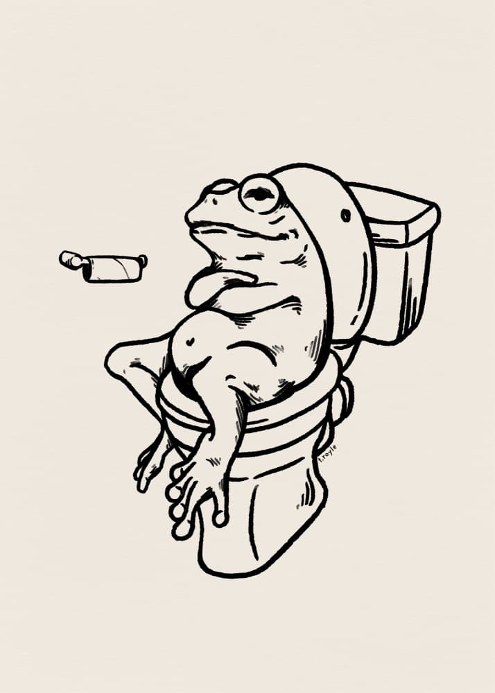 Funny Frog on Toilet by Tara Royle — canvas wall art