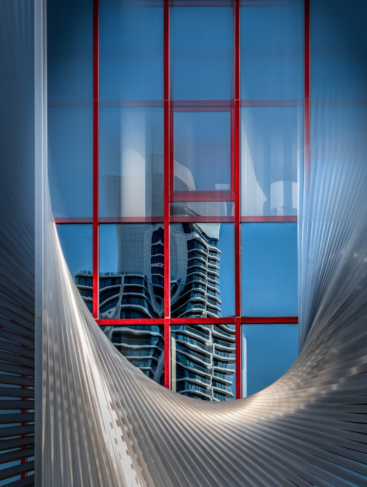 Red Framed City Reflection by Stephan Rückert — canvas wall art