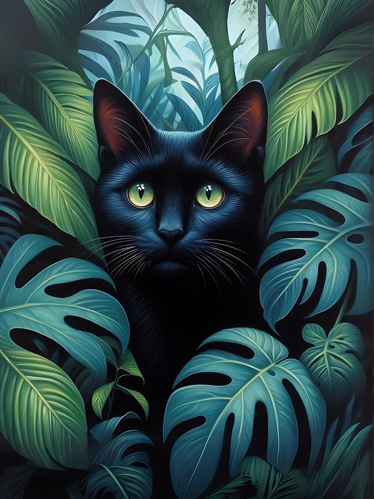 Black Cat in Jungle by Tonya van Schalkwyk — canvas wall art
