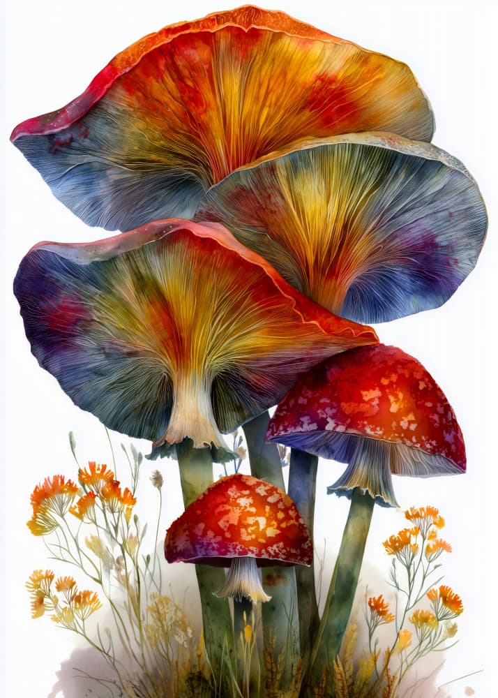 Vibrant Forest Mushrooms by Justyna Jaszke — canvas wall art