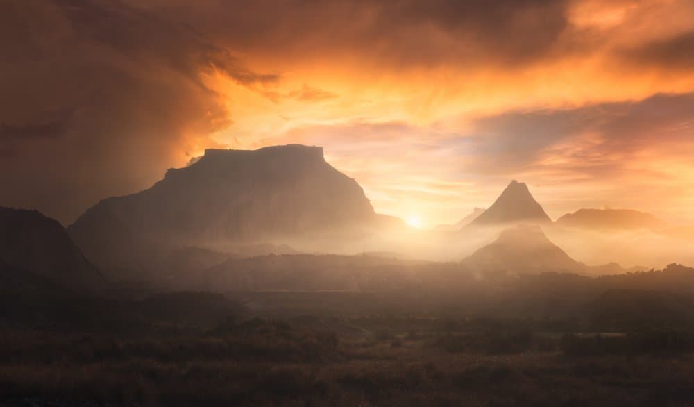 Golden Hour Mountain Mist by joanaduenas — canvas wall art