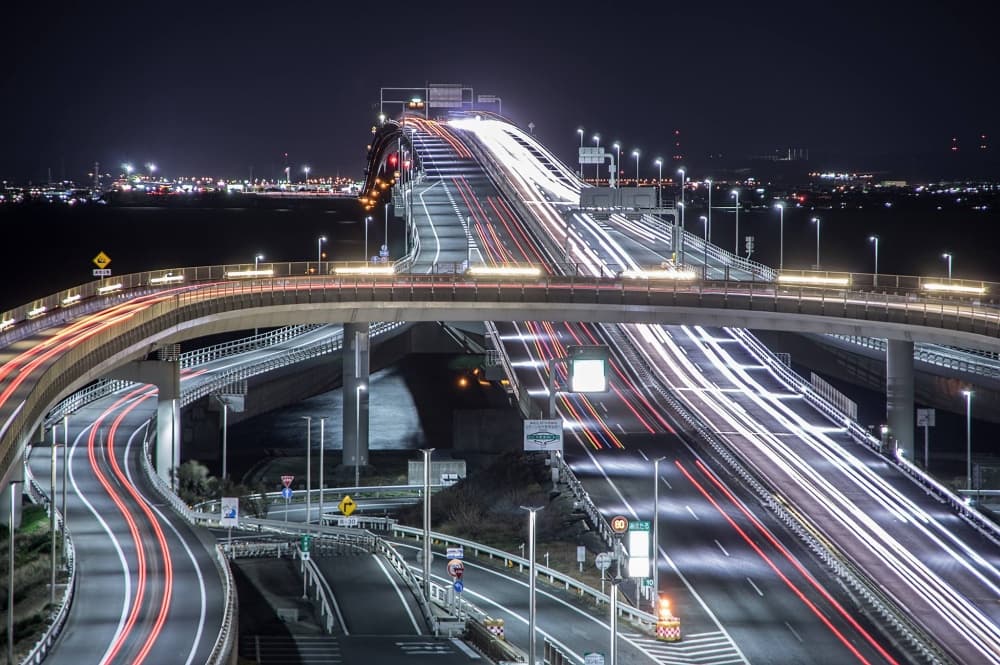 City Night Light Trails by Tomoshi Hara — canvas wall art