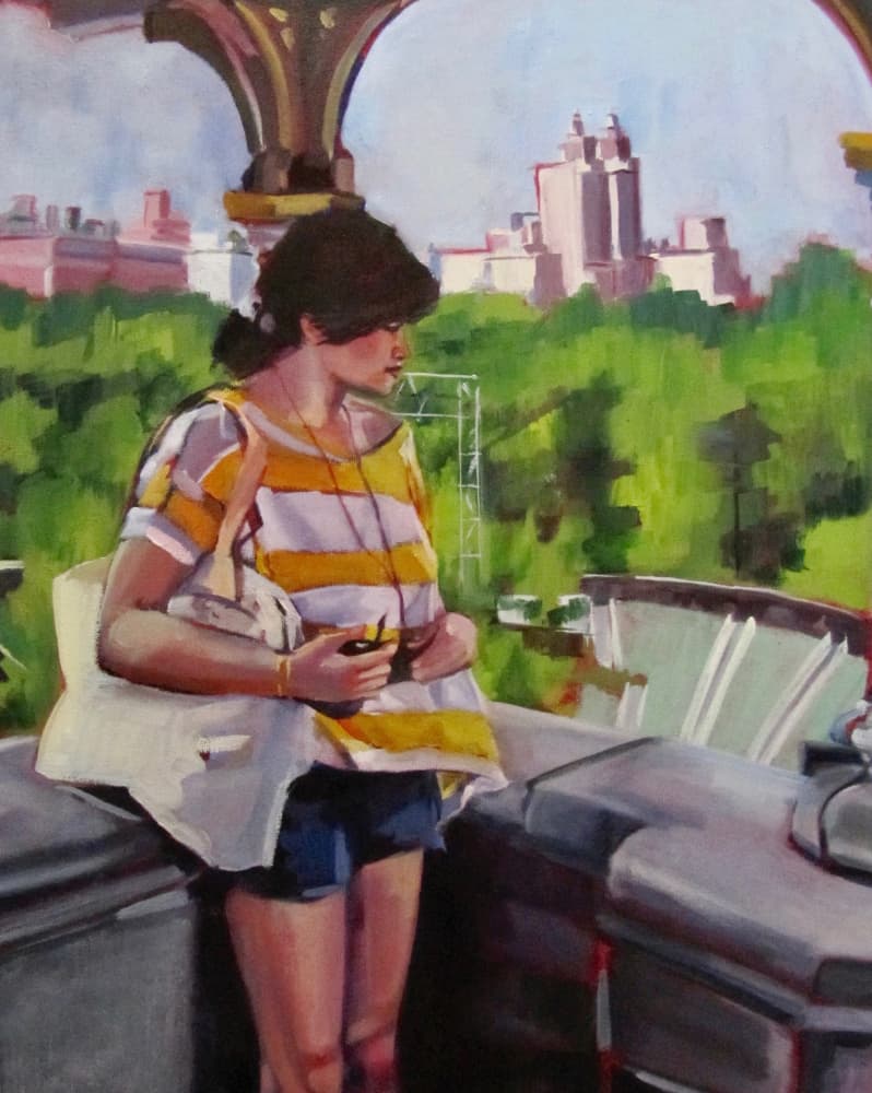 Thoughtful Woman Urban Park by Maxine Shore — canvas wall art