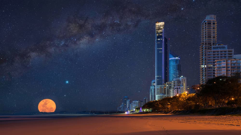 Full Moon City Beach by Emanuel Papamanolis — canvas wall art