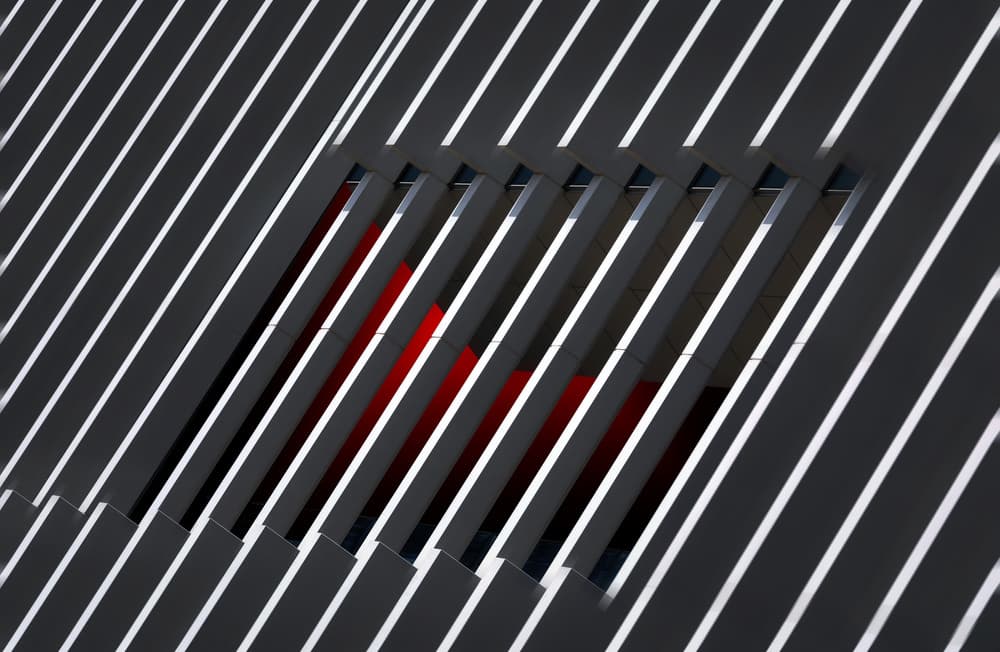 Red Geometric Facade by Hans-Wolfgang Hawerkamp — canvas wall art