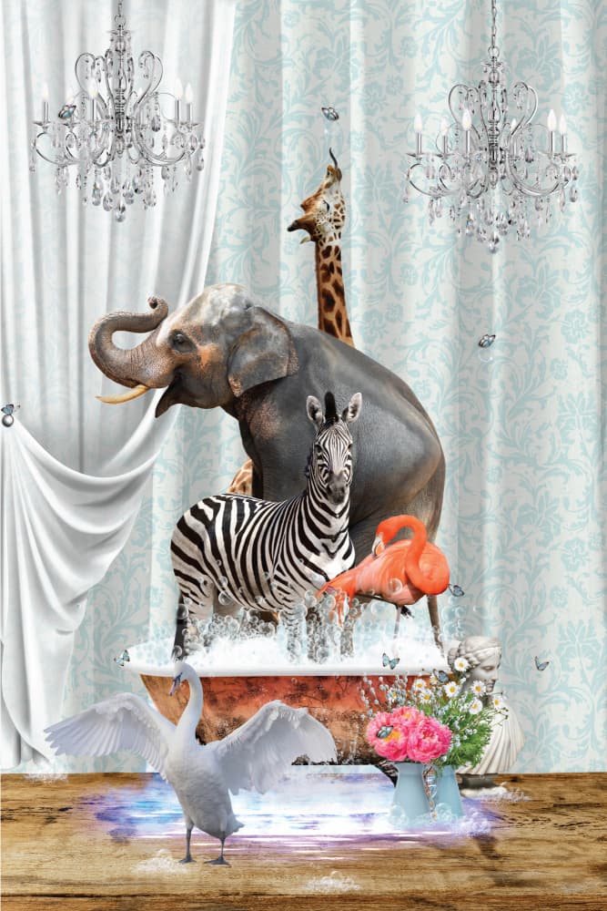 Whimsical Animal Bath by Sue Skellern — canvas wall art
