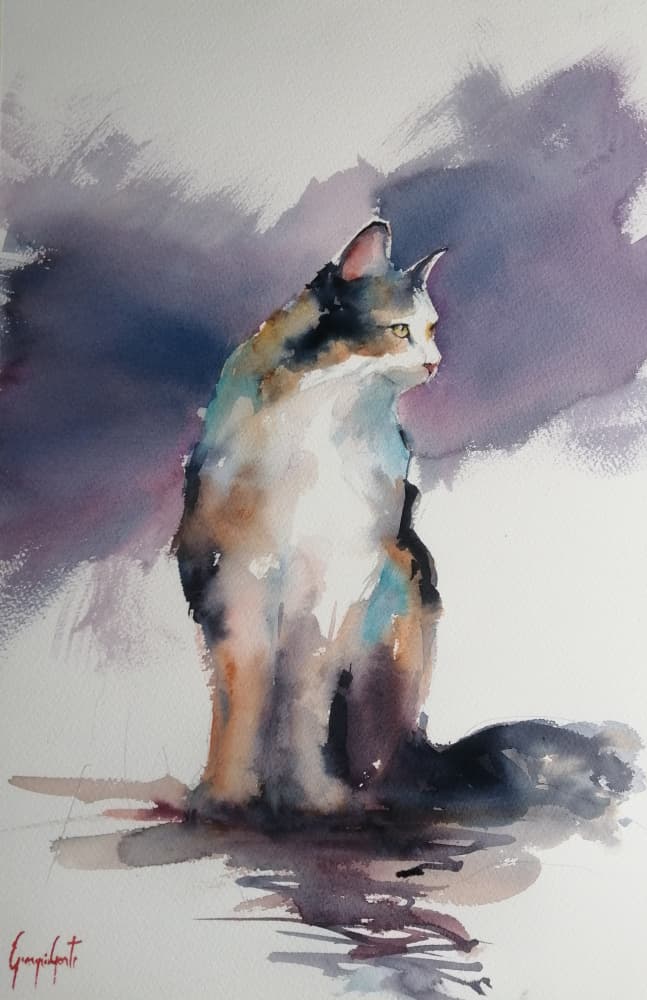 Expressive Watercolor Cat by Giorgio Gosti — canvas wall art