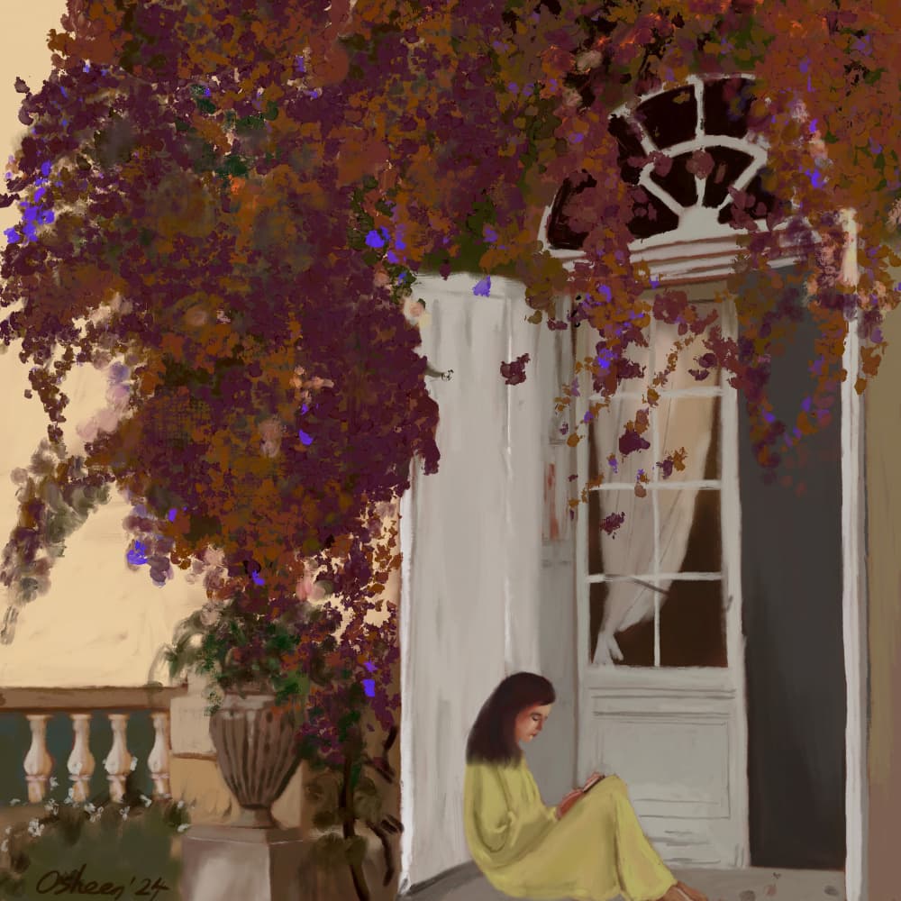 Serene Garden Reading by Osheensgallery — canvas wall art